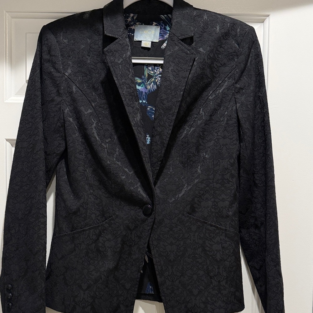 CeCe Black Blazer with Floral Accents